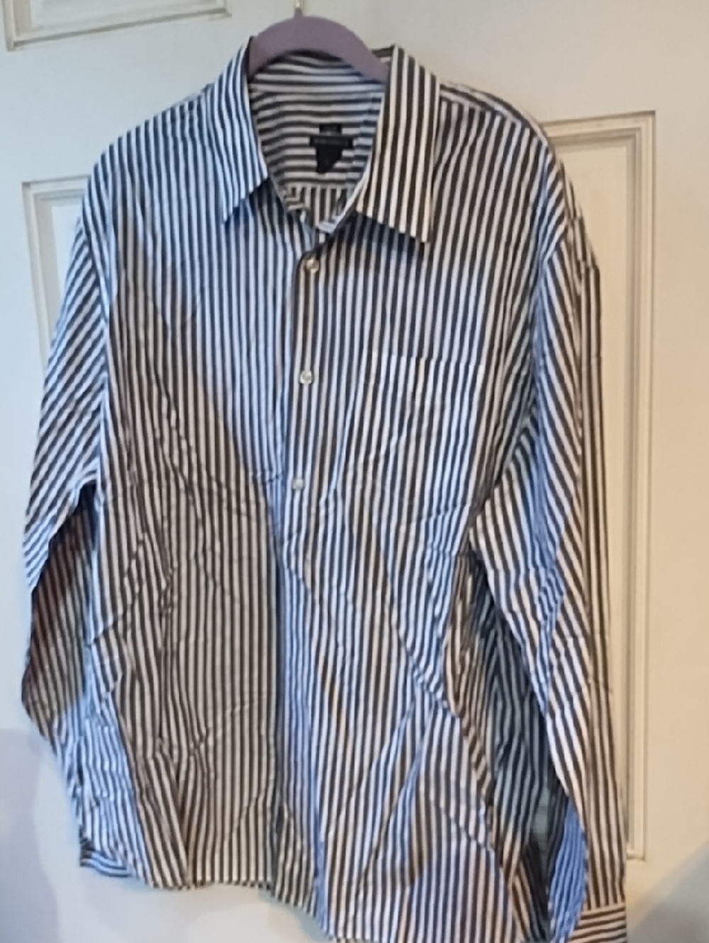 Club Monaco Grey and White Vertical Stripe Dress Shirt